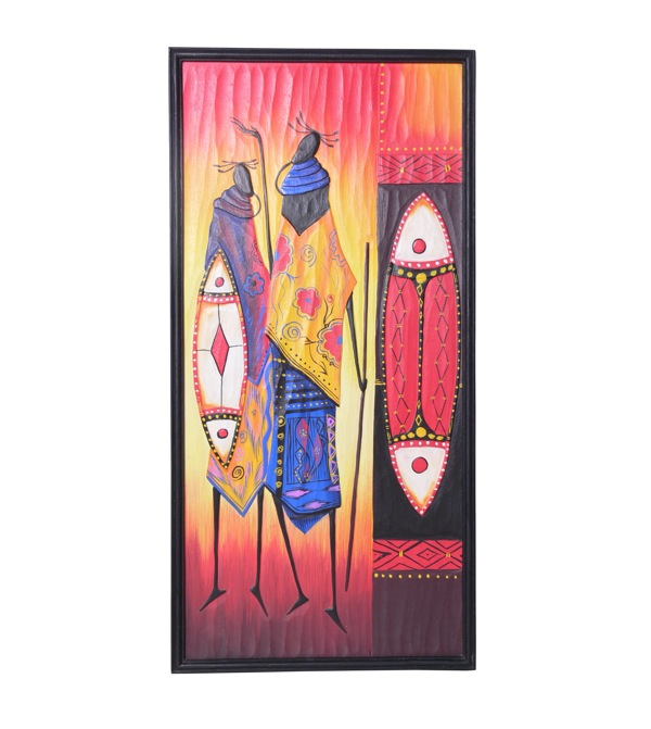 81940 African Painting On Wood 50x100cm